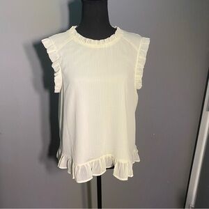 Pleione Ruffle Sleeve Cream Blouse Size L‎ NWT